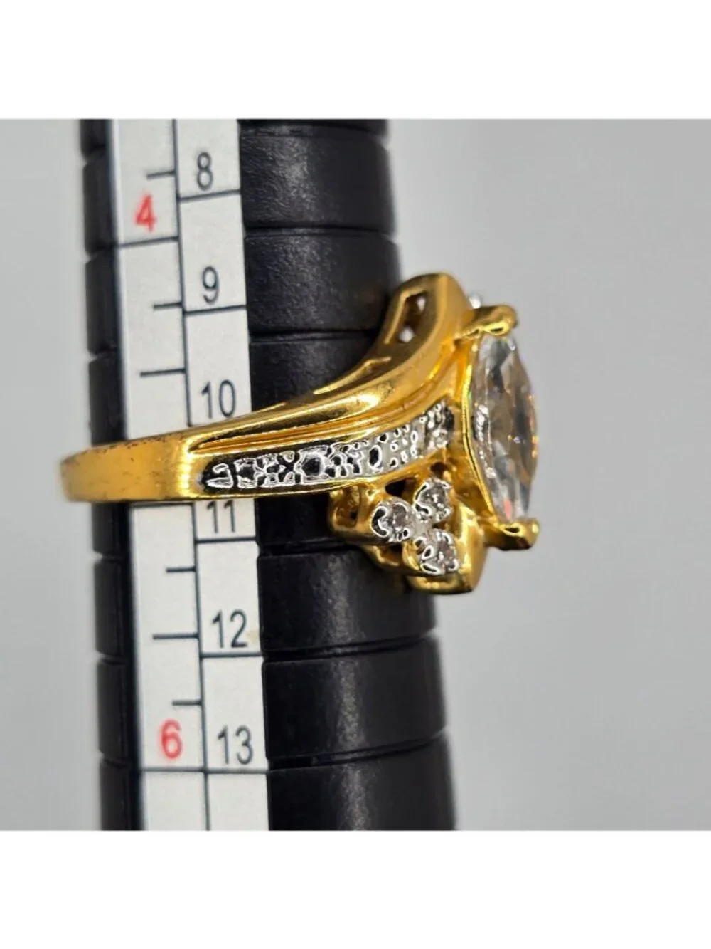 Vintage SETA Ring Gold Tone Marquise Cut Sz 5 Signed Engagement Costume Jewelry